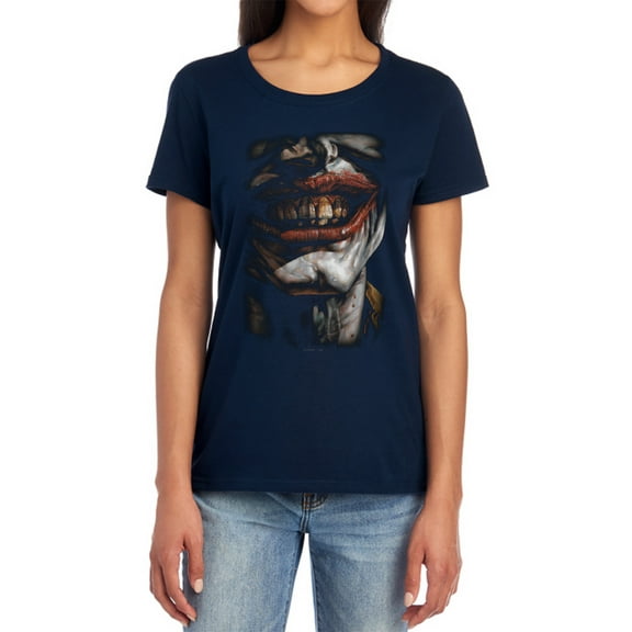 Batman Smile of Evil Women's T Shirt, Navy, Medium