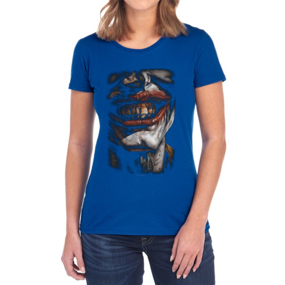 Batman Smile of Evil Women's T Shirt, Royal, X-Large