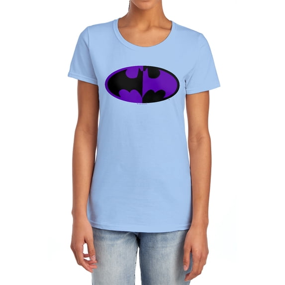 Batman Split Symbol Women's T Shirt, Light Blue, Large