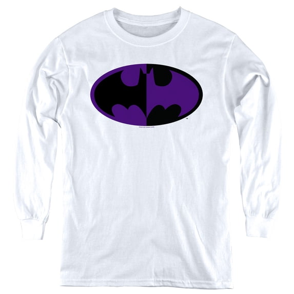 Batman Split Symbol Youth Long Sleeve-White