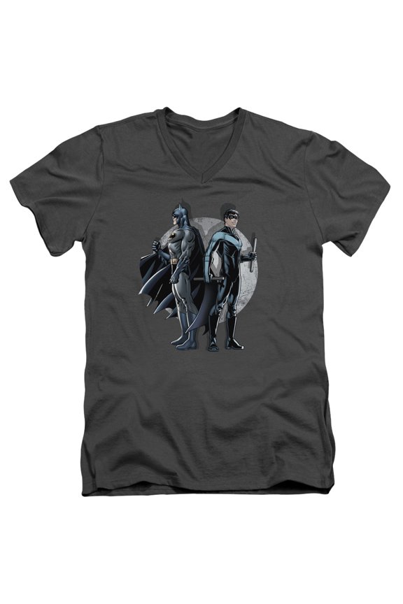 Batman Spotlight S/S Adult V-Neck T-Shirt Charcoal