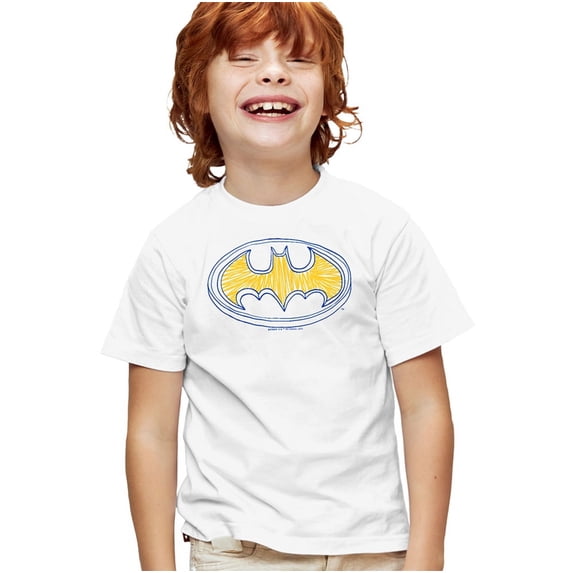 Batman Squiggly Symbol Kids T Shirt (X-Large) for Youth Toddler Boys and Girls, White