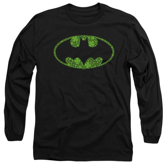 Batman St. Patrick's Day Shamrock Logo Unisex Adult Long-Sleeve T Shirt (Medium) Black