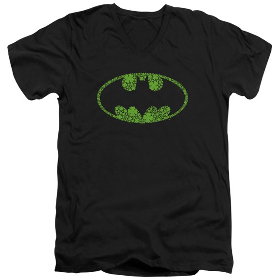 Batman St. Patrick's Day Shamrock Logo Unisex Adult V-Neck T Shirt,Black, Medium