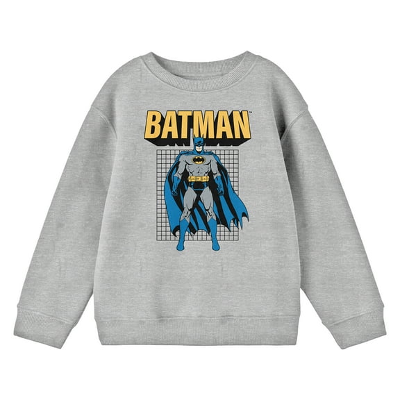 Batman Standing Comic Book Character and Logo Youth Heather Gray Crew Neck Sweatshirt-Medium
