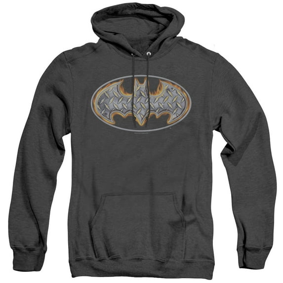 Batman Steel Fire Shield Adult Heather Hoodie Sweatshirt Black
