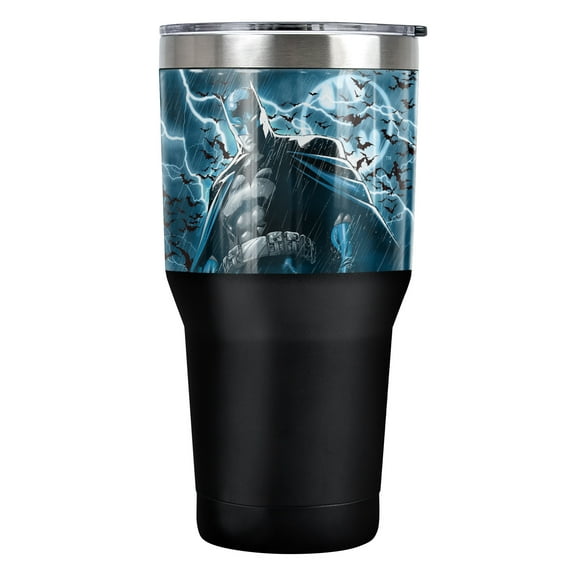 Batman Official Stormy Knight 30 oz Travel Tumbler, Stainless Steel, Vacuum Insulated with Leak Resistant Slide-Lock Lid