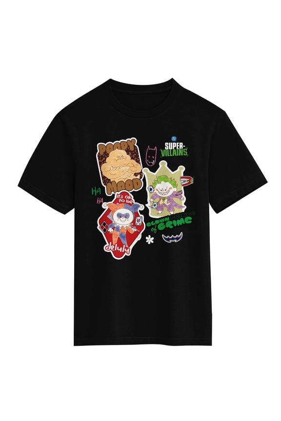 Batman Super Villains Chibi Boys Short Sleeve Graphic Tee 100% Cotton Crew Neck Officially Licensed DC Youth T-Shirt-Medium