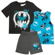 Batman Superhero Boys 3-Piece Set - Short Sleeve T-Shirt, Tank Top, & Shorts 3-Pack Bundle Set for Kids and Toddlers (Size 4-4T)
