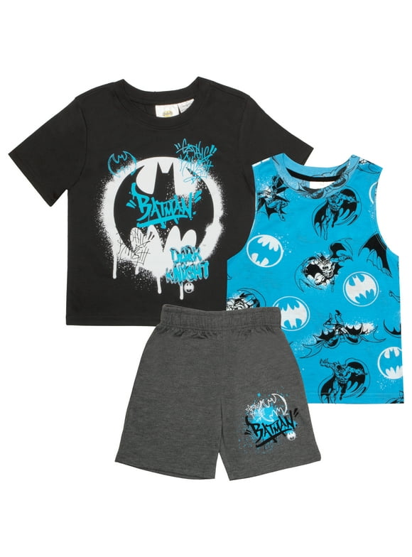 Batman Superhero Boys 3-Piece Set - Short Sleeve T-Shirt, Tank Top, & Shorts 3-Pack Bundle Set for Kids and Toddlers (Size 4-4T)