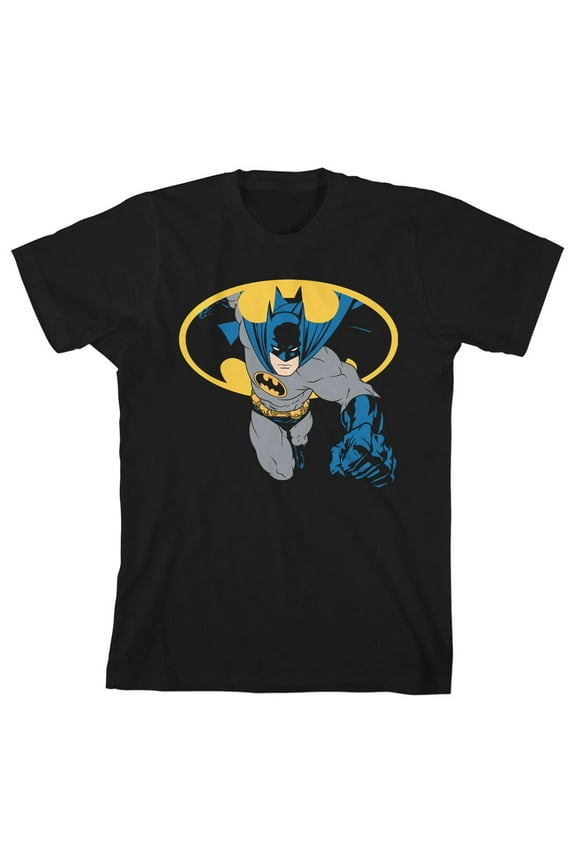 Batman Superhero Logo Pose Boys Black T-shirt-XS