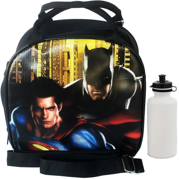 Batman Superman Black Lunch bag with Water Bottle