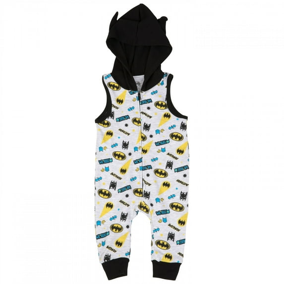 Batman Symbols and Logos All Over Print Sleeveless Hooded Romper-0-3 Months