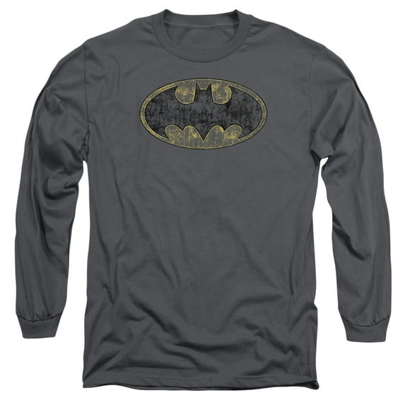 Batman Tattered Logo Long Sleeve Adult 18/1 T-Shirt Charcoal