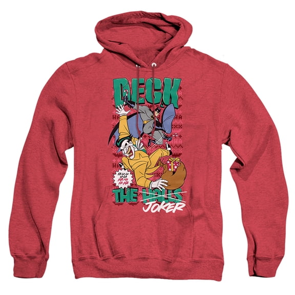 Batman The Animated Series Christmas Deck The Halls Unisex Adult Pull-Over Heather Hoodie,Red, 2X-Large