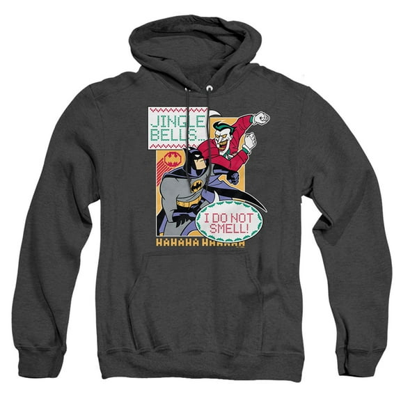 Batman The Animated Series Jingle Bells I Do Not Smell Unisex Adult Pull-Over Heather Hoodie,Black, 3X-Large