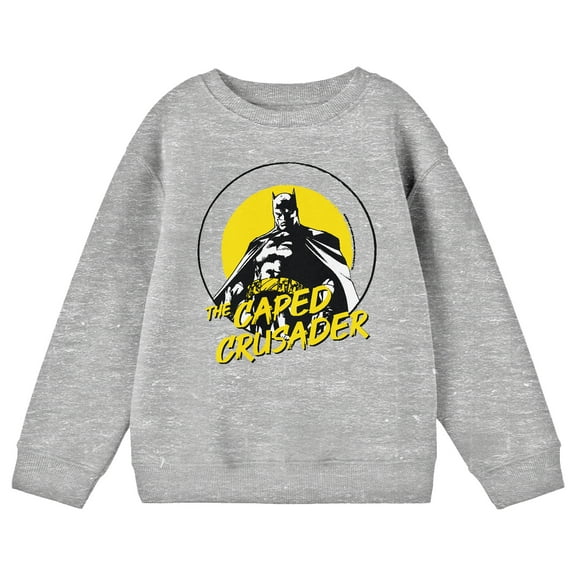 Batman The Caped Crusader Youth Heather Gray Crew Neck Sweatshirt-XL