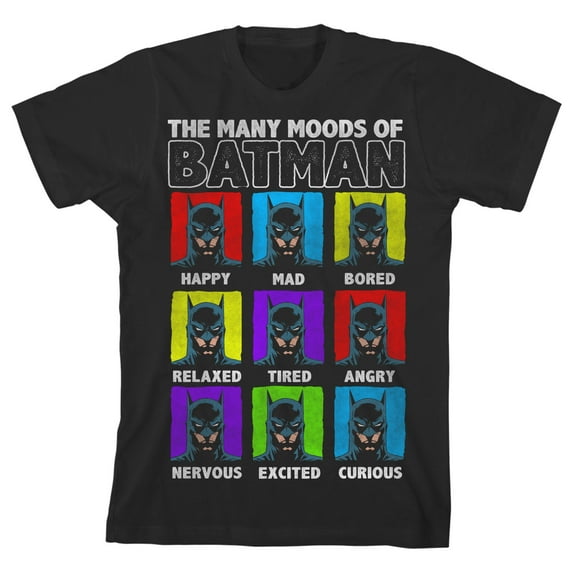 Batman The Many Moods of Batman Youth Black Graphic Tee-Large