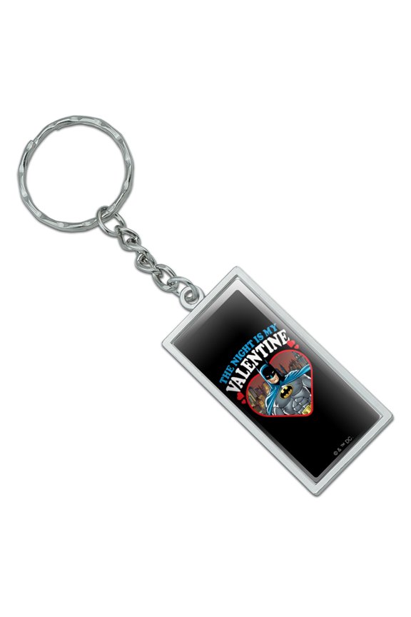 Batman The Night is my Valentine Rectangle Keychain in Chrome Plated Metal