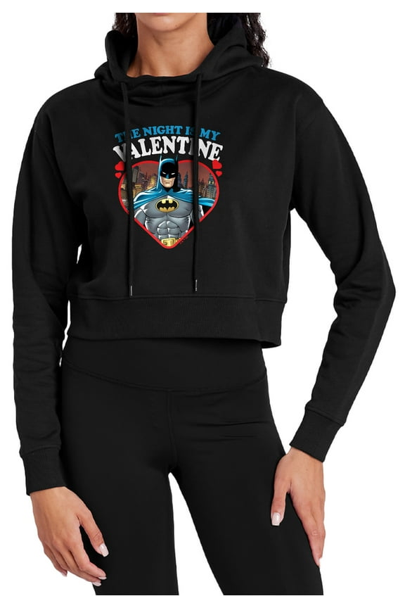The Night is my Valentine Women's Cropped Hoodie Pullover Sweatshirt, Black, 2X-Large
