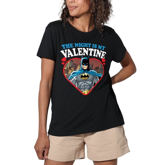 Batman The Night is my Valentine Women's Loose T-Shirt, Black, Medium
