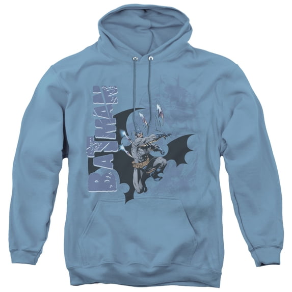 Batman Throwing Blades Adult Pullover Hoodie Sweatshirt Carolina Blue