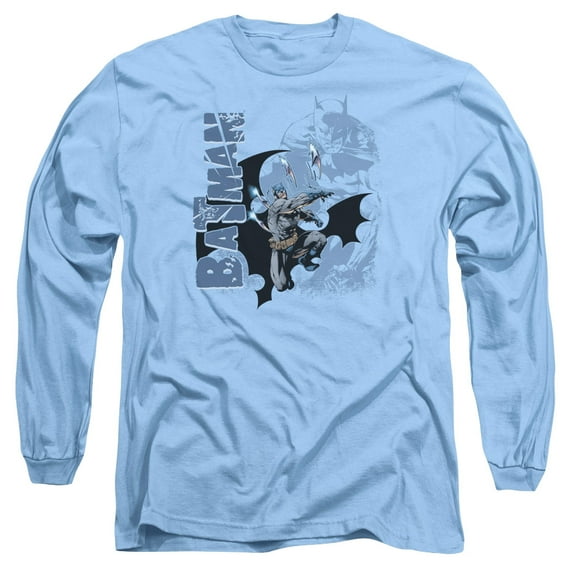 Batman Throwing Blades Long Sleeve T-Shirt Adult 18/1 Carolina Blue