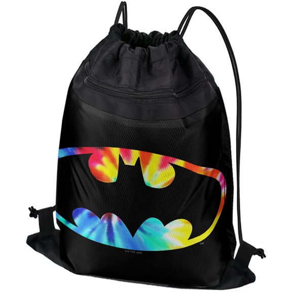 Batman Tie Dye Batman Logo Drawstring Backpack Sports Bag Sackpack 17" x 13", Perfect for Gym, Yoga or Practice