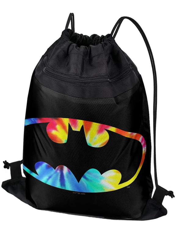 Batman Tie Dye Batman Logo Drawstring Backpack Sports Bag Sackpack 17" x 13", Perfect for Gym, Yoga or Practice
