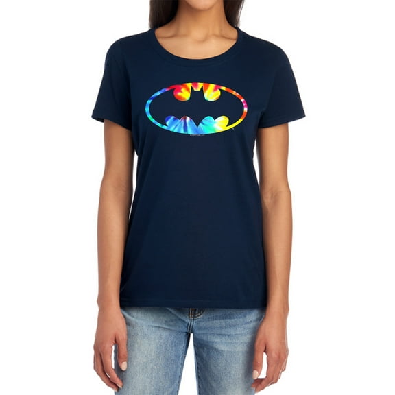 Batman Tie Dye Batman Logo Women's T Shirt, Navy, 2X-Large