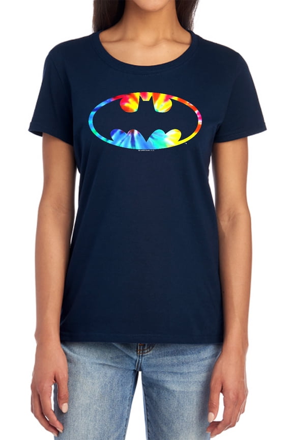 Batman Tie Dye Batman Logo Women's T Shirt, Navy, Large