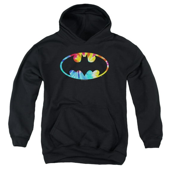 Batman Tie Dye Batman Logo Youth Pullover Hoodie Sweatshirt Black