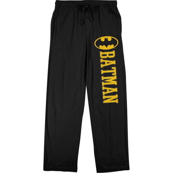 Batman Title Logo Men's Black Drawstring Sleep Pajama Pants-L