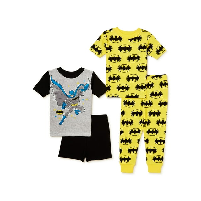 Batman Toddler Boy Cotton T-Shirt, Short, and Pants Pajama Set, 4-Piece, Sizes 12M-4T