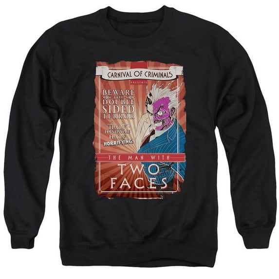 Batman & Two Faces Adult Crewneck Sweatshirt, Black - Extra Large