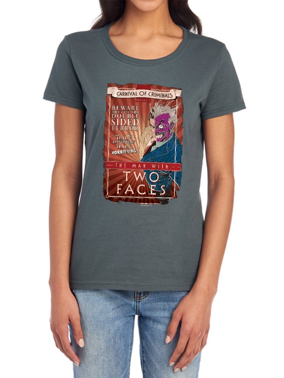 Two Faces Women's T Shirt, Charcoal, Large