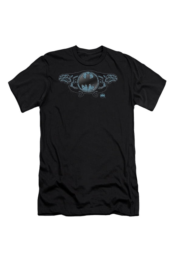 Batman Two Gargoyles Logo S/S Adult 30/1 T-Shirt Black