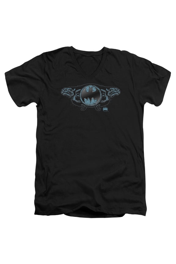 Batman - Two Gargoyles Logo - Slim Fit V Neck Shirt - Large