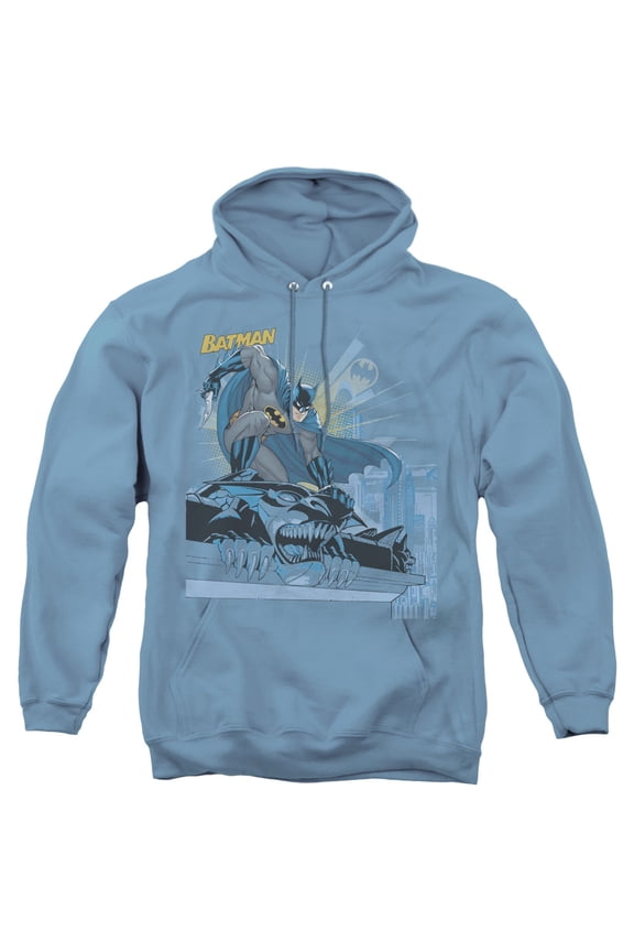 Batman Two Gotham Gargoyles Adult Pullover Hoodie Sweatshirt Carolina Blue