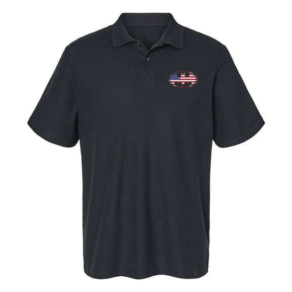 Batman USA American Flag Shield Logo Cotton Polo Shirt, Black, Medium