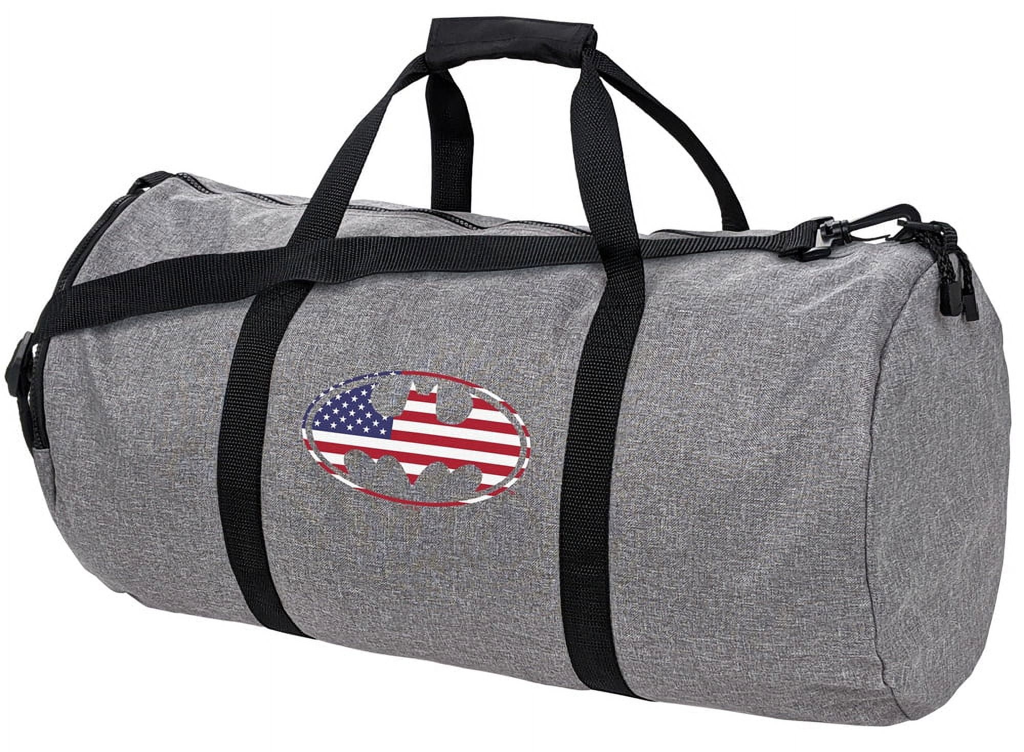 Batman USA American Flag Shield Logo Lightweight Duffel Bag for Sports and Gym Packable for Travel