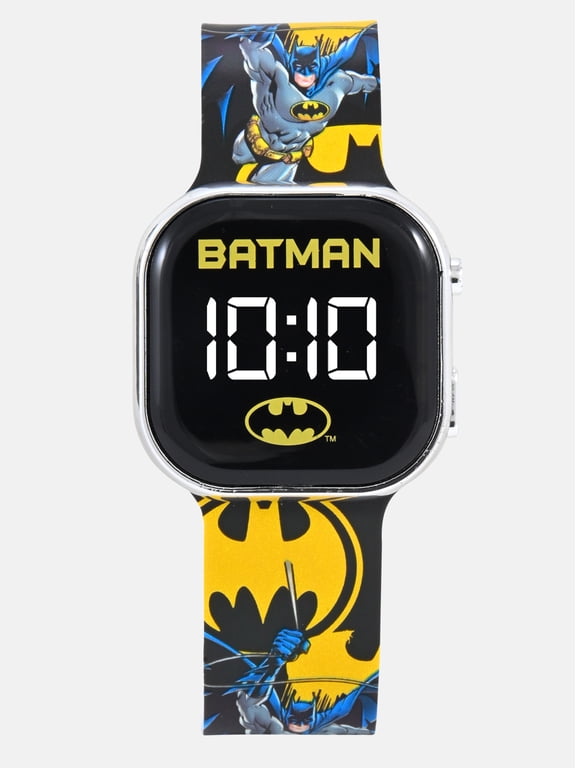 DC Comics Batman Unisex Childrens LED Watch With Square Case and Printed Silicone Strap.