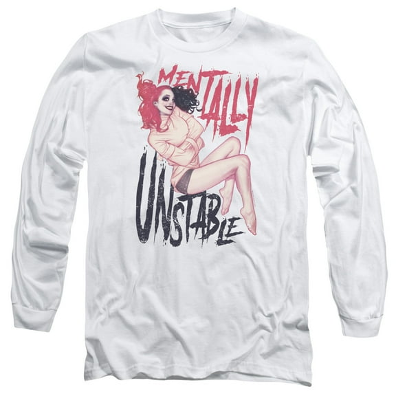 Batman Unstable Long Sleeve Adult 18/1 T-Shirt-White