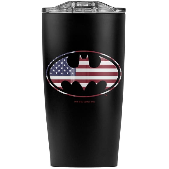 Batman Usa American Flag Shield Logo Stainless Steel 20 oz Travel Tumbler, Vacuum Insulated & Double Wall with Leakproof Sliding Lid | Great for Coffee/Hot Drinks and Cold Beverages