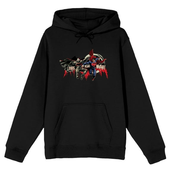 Batman V Superman Dawn Of Justice 2 Heroes in Fight Position Men's Black Hoodie-XL