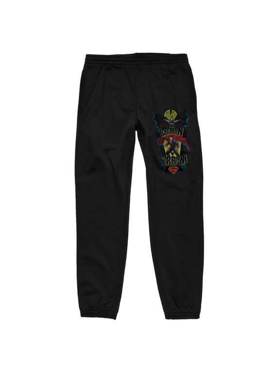 Batman V Superman Dawn Of Justice 2 Heroes in Fight Position Men's Black Jogger Sweatpants-Small