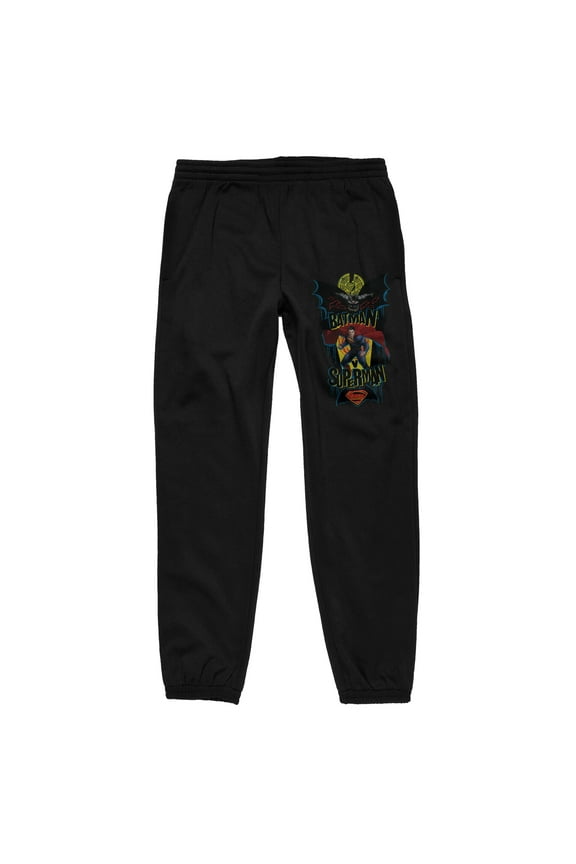 Batman V Superman Dawn Of Justice 2 Heroes in Fight Position Men's Black Jogger Sweatpants-XL