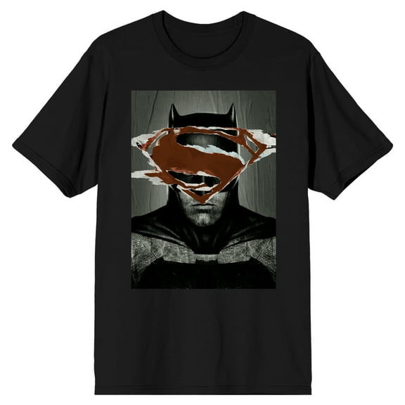 Batman V Superman Dawn Of Justice Batman with Torn S Men's Black Graphic T-Shirt-XXL