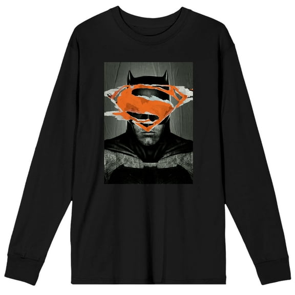 Batman V Superman Dawn Of Justice Batman with Torn S Men's Black Long Sleeve Shirt-Small