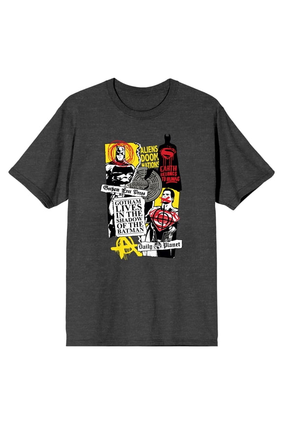 Batman V Superman Dawn Of Justice Collage Art Men's Heather Gray Graphic T-Shirt-Large